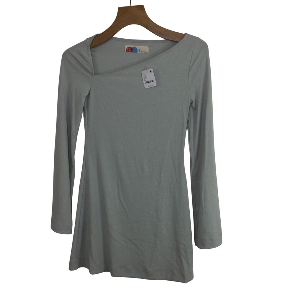 Free People FP Beach Long Sleeve Asymmetric Neck Tunic Top Sage Gray Size XS NWT